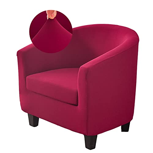 Highdi Sesselschoner Sesselbezug 2-Teilig Weiches Stretch-Spandex Einfarbig Sesselüberwurf Sesselhusse, Tub Chair Covers Cocktailsessel Clubsessel Loungesessel (Burgunderrot) von Highdi