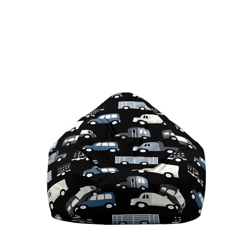 Highdi Sitzsack Kinder Automuster mit Ohne Füllung - Sitzsack Spielzeug Aufbewahrung,Sitzsack Stuhl Abdeckung Plüschtier Aufbewahrung Bequeme Bodenliege (Schwarz,L:90x110cm) von Highdi
