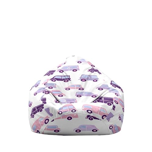 Highdi Sitzsack Kinder Automuster mit Ohne Füllung - Sitzsack Spielzeug Aufbewahrung,Sitzsack Stuhl Abdeckung Plüschtier Aufbewahrung Bequeme Bodenliege (Weiß,S:70x80cm) von Highdi