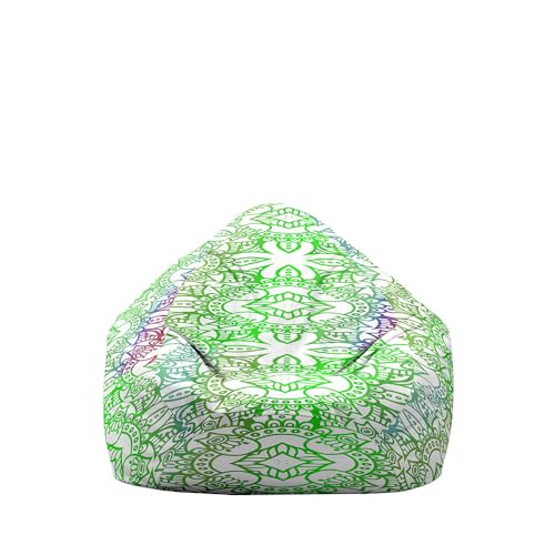Highdi Sitzsack Kinder Mandala mit Ohne Füllung - Sitzsack Spielzeug Aufbewahrung,Sitzsack Stuhl Abdeckung Plüschtier Aufbewahrung Bequeme Bodenliege (Grün,L:90x110cm) von Highdi