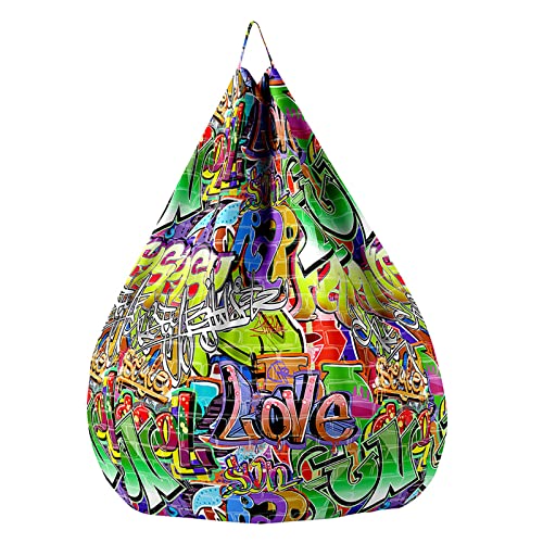 Highdi Sitzsack für Erwachsene Indoor Outdoor Hip Hop Graffiti Sitzkissen Weicher Flauschiger Sofabettbezug Ohne Füllung Gartenkissen Bodenkissen für Wohnzimmer Gaming (Grün,70 * 80cm) von Highdi