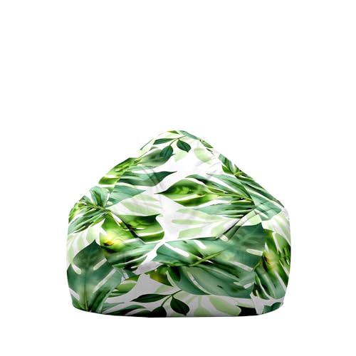 Highdi Sitzsack für Indoor Outdoor Sitzkissen Weicher Flauschiger Sofabettbezug Ohne Füllung Gartenkissen Bodenkissen für Wohnzimmer Gaming -Monstera-Blätter (Grün,90x110cm) von Highdi