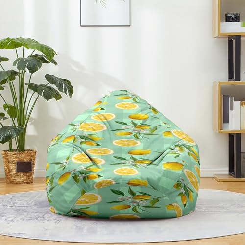 Highdi Sitzsack für Kinder Erwachsene Indoor Outdoor Sitzkissen Sofabettbezug Ohne Füllung Gartenkissen Bodenkissen für Wohnzimmer Gaming -Sommer Zitrone (Seegrün,70x80cm) von Highdi