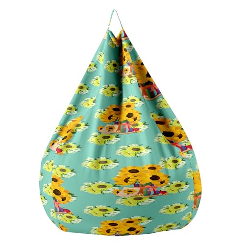 Highdi Sitzsack für Kinder Erwachsene Indoor Outdoor Sitzkissen Sofabettbezug Ohne Füllung Gartenkissen Bodenkissen für Wohnzimmer Gaming -Sonnenblumen Blatt (Seegrün,90x110cm) von Highdi