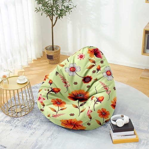 Highdi Sitzsack für Kinder Erwachsene Indoor Outdoor Sitzkissen Tropisch Blätter Sofabettbezug Ohne Füllung Gartenkissen Bodenkissen für Wohnzimmer Gaming (Grün,90x110cm) von Highdi