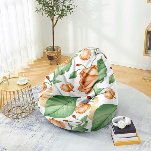 Highdi Sitzsack für Kinder Erwachsene Indoor Outdoor Sitzkissen Tropisch Blätter Sofabettbezug Ohne Füllung Gartenkissen Bodenkissen für Wohnzimmer Gaming (Orange,80x90cm) von Highdi