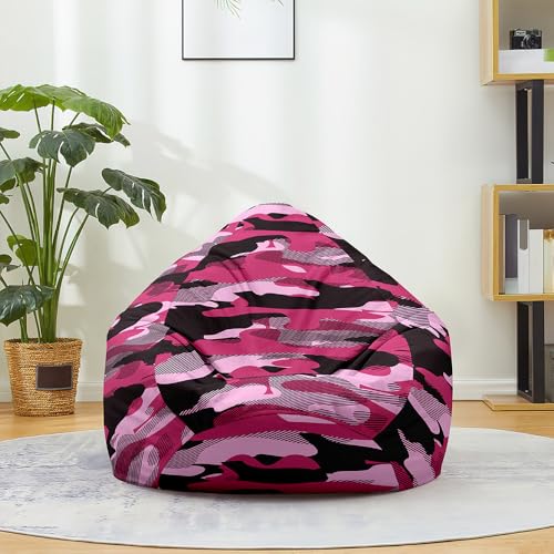 Highdi Sitzsack für Kinder Erwachsene Indoor Outdoor Sitzkissen Weicher Camouflage Sofabettbezug Ohne Füllung Gartenkissen Bodenkissen für Wohnzimmer Gaming (Rosé,90x110cm) von Highdi