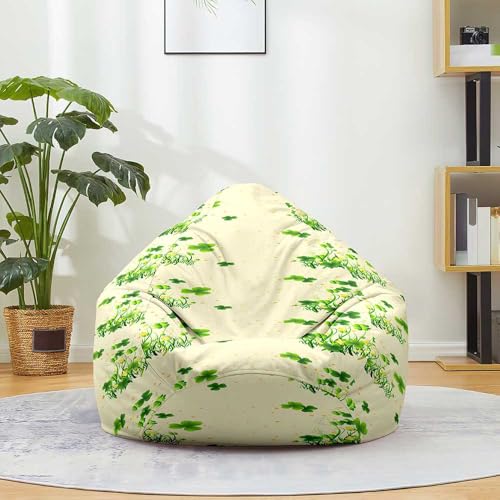 Highdi Sitzsack für Kinder Erwachsene Indoor Outdoor Sitzkissen Weicher Flauschiger Sofabettbezug Ohne Füllung Gartenkissen Bodenkissen für Wohnzimmer Gaming -Kleeblatt (Beige,90x110cm) von Highdi