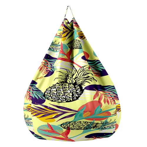 Highdi Sitzsack für Kinder Erwachsene Indoor Outdoor Sitzkissen Weicher Sofabettbezug Ohne Füllung Gartenkissen Bodenkissen für Wohnzimmer Gaming -Ananas Blüte (Beige,90x110cm) von Highdi