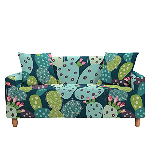 Highdi Sofabezug Sofaüberwürfe für 1/2/3/4 Sitzer, Armlehnen 3D Tropisch Kaktus Sofa Cover Elastisch Spandex Stretch Antirutsch Sofa Cover Sofahusse Couchbezug Möbelschutz (Pflanze,3 Sitzer) von Highdi