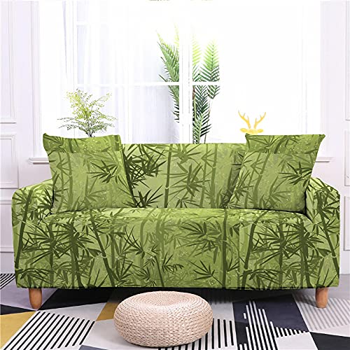 Highdi Sofabezug Sofaüberwürfe für 1/2/3/4 Sitzer, Bambus Armlehnen Sofa Cover Elastisch Spandex Stretch Antirutsch Sofa Cover Sofahusse Couchbezug Möbelschutz (Wald,4 Sitzer) von Highdi