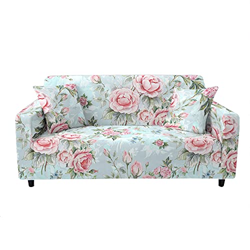 Highdi Sofabezug Sofaüberwürfe für 1/2/3/4 Sitzer, Blumen Drucken Armlehnen Sofa Cover Elastisch Stretch Antirutsch Sofa Cover Sofahusse Couchbezug Möbelschutz (1 Sitzer,Hellgrün) von Highdi