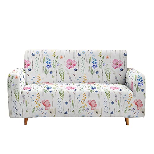 Highdi Sofabezug Sofaüberwürfe für 1/2/3/4 Sitzer, Modern Blumen Armlehnen Sofa Cover Elastisch Spandex Stretch Antirutsch Sofa Cover Sofahusse Couchbezug Möbelschutz (Pinke Blumen,2 Sitzer) von Highdi