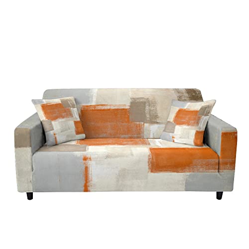 Highdi Sofabezug Sofaüberwürfe für 1/2/3/4 Sitzer, Retro-Aquarell Armlehnen Sofa Cover Elastisch Spandex Stretch Antirutsch Sofa Cover Sofahusse Couchbezug Möbelschutz (Orange,1 Sitzer) von Highdi