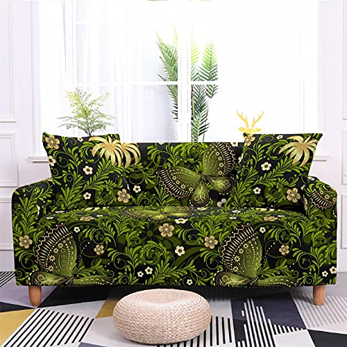 Highdi Sofabezug Sofaüberwürfe für 1/2/3/4 Sitzer, Schmetterling Armlehnen Sofa Cover Elastisch Spandex Stretch Antirutsch Sofa Cover Sofahusse Couchbezug Möbelschutz (Dunkelgrün,2 Sitzer) von Highdi