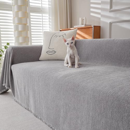 Highdi Sofadecke, 1 2 3 4 Sitzer Sofa Überwurf L Form Sofabezug Ecksofa Einfarbig Universelle Groß rutschfeste Couch Überzug Sofa Cover Decke für sitzfläche (180x340cm,grau) von Highdi