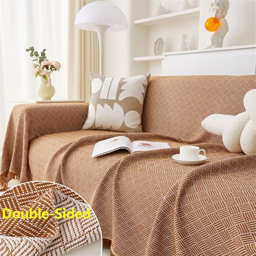 Highdi Sofadecke, Kann Doppelseitig Sein 1 2 3 4 Sitzer Sofa Überzug L Form Sofabezug Ecksofa Universelle rutschfeste Couch Überzug Einteiliger Vielseitige Sofa Cover Decke (Kamel,180x230cm) von Highdi