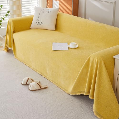 Highdi Sofadecke 1 2 3 4 Sitzer Sofa Überzug L Form Sofabezug Ecksofa Universelle rutschfeste Couch Überzug Einteiliger Vielseitige Sofa Cover Decke (180x130cm,Gelb) von Highdi