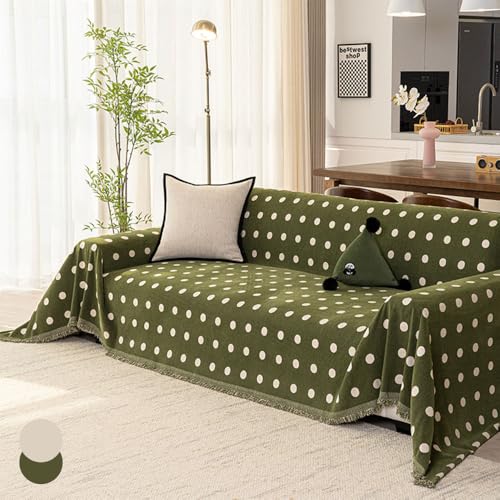 Highdi Sofadecke Chenille, 1 2 3 4 Sitzer Sofa Überzug L Form Sofabezug Ecksofa Universelle, Doppelseitig rutschfeste Couch Überzug Einteiliger Vielseitige Decke (Grünbeige,180x420cm) von Highdi
