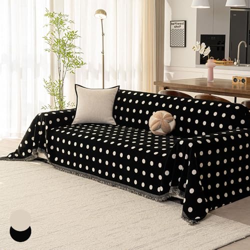 Highdi Sofadecke Chenille, 1 2 3 4 Sitzer Sofa Überzug L Form Sofabezug Ecksofa Universelle, Doppelseitig rutschfeste Couch Überzug Einteiliger Vielseitige Decke (Schwarz Creme,180x460cm) von Highdi