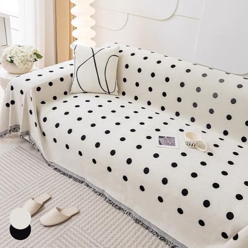 Highdi Sofadecke Chenille, 1 2 3 4 Sitzer Sofa Überzug L Form Sofabezug Ecksofa Universelle, Doppelseitig rutschfeste Couch Überzug Einteiliger Vielseitige Decke (Weiß Schwarz,180x260cm) von Highdi
