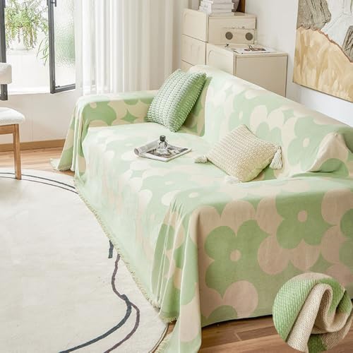 Highdi Sofadecke Chenille, Modern Blumenmuster 1 2 3 4 Sitzer Sofa Überzug L Form Sofabezug Ecksofa Universelle rutschfeste Couch Überzug Einteiliger Vielseitige Decke (Grün,180x130cm) von Highdi