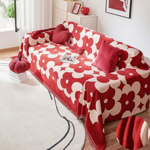 Highdi Sofadecke Chenille, Modern Blumenmuster 1 2 3 4 Sitzer Sofa Überzug L Form Sofabezug Ecksofa Universelle rutschfeste Couch Überzug Einteiliger Vielseitige Decke (Rot,180x380cm) von Highdi