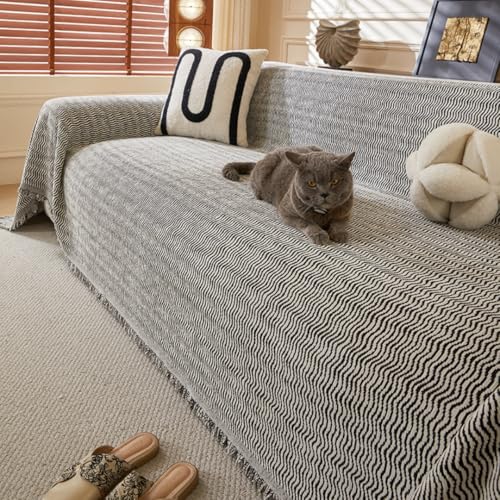 Highdi Sofadecke Chenille Moderne Doppelseitig 1 2 3 4 Sitzer Sofa Überzug L Form Sofabezug Ecksofa Universelle rutschfeste Couch Überzug Einteiliger Vielseitige Decke (Linien,180x340cm) von Highdi