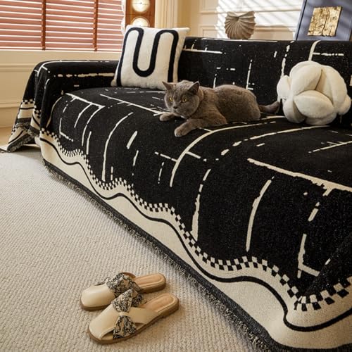 Highdi Sofadecke Chenille Moderne Doppelseitig 1 2 3 4 Sitzer Sofa Überzug L Form Sofabezug Ecksofa Universelle rutschfeste Couch Überzug Einteiliger Vielseitige Decke (Schwarz,130x180cm) von Highdi