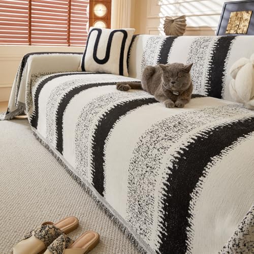 Highdi Sofadecke Chenille Moderne Doppelseitig 1 2 3 4 Sitzer Sofa Überzug L Form Sofabezug Ecksofa Universelle rutschfeste Couch Überzug Einteiliger Vielseitige Decke (Streifen,180x380cm) von Highdi