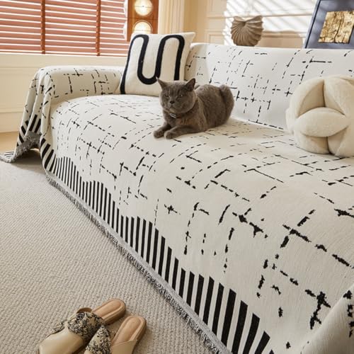 Highdi Sofadecke Chenille Moderne Doppelseitig 1 2 3 4 Sitzer Sofa Überzug L Form Sofabezug Ecksofa Universelle rutschfeste Couch Überzug Einteiliger Vielseitige Decke (Weiß,180x300cm) von Highdi