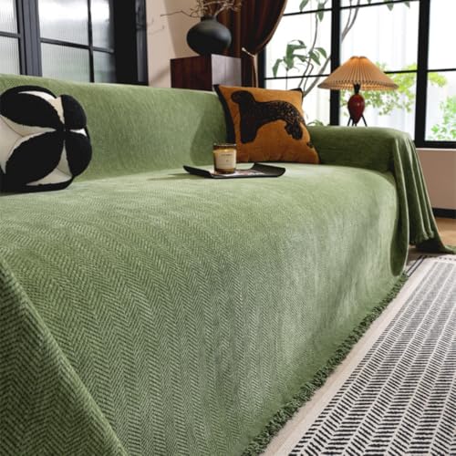 Highdi Sofadecke Chenille Volltonfarbe 1 2 3 4 Sitzer Sofa Überzug L Form Sofabezug Ecksofa Universelle rutschfeste Couch Überzug Einteiliger Vielseitige Decke (Grün,180x420cm) von Highdi