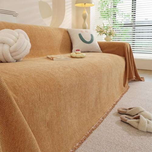 Highdi Sofadecke Chenille Volltonfarbe 1 2 3 4 Sitzer Sofa Überzug L Form Sofabezug Ecksofa Universelle rutschfeste Couch Überzug Einteiliger Vielseitige Decke (Orange 1,180x340cm) von Highdi