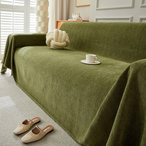 Highdi Sofadecke Universelle Couch Überzug Einteiliger Vielseitige rutschfeste Fischgrätenmuster Sofa Cover Decke 1 2 3 4 Sitzer Sofa Überzug L Form Sofabezug Ecksofa (180x150cm,Olivgrün) von Highdi
