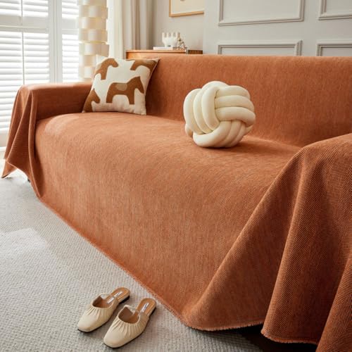 Highdi Sofadecke Universelle Couch Überzug Einteiliger Vielseitige rutschfeste Fischgrätenmuster Sofa Cover Decke 1 2 3 4 Sitzer Sofa Überzug L Form Sofabezug Ecksofa (180x230cm,Kürbis) von Highdi