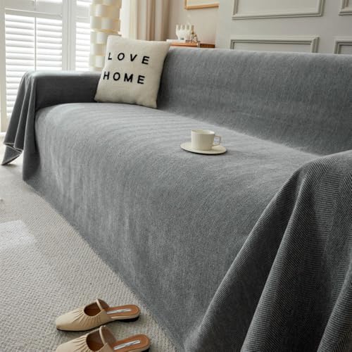 Highdi Sofadecke Universelle Couch Überzug Einteiliger Vielseitige rutschfeste Fischgrätenmuster Sofa Cover Decke 1 2 3 4 Sitzer Sofa Überzug L Form Sofabezug Ecksofa (180x420cm,Dunkelgrau) von Highdi