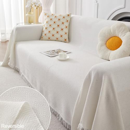 Highdi Sofadecke Universelle Couch Überzug Einteiliger Vielseitige rutschfeste Sofa Cover Decke 1 2 3 4 Sitzer Sofa Überzug L Form Sofabezug Ecksofa (130x180cm,Weiß) von Highdi