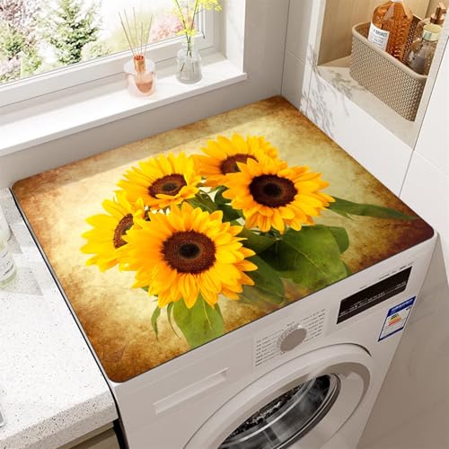 Highdi Sonnenblume Waschmaschinenauflage Staubschutz rutschfest, Saugfähig Schnelltrocknend Waschmaschinen Unterlage, Waschküche Küchen Arbeitsplatte Badematte (Gelb,40x60cm) von Highdi