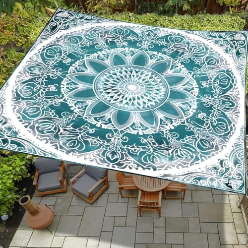 Highdi Sonnensegel Wasserdicht Rechteckig Sonnenschutz mit UV Schutz, 3D Retro Mandala Terrasse Garten Camping Sonnensegel Balkon Sonnenschutz Segeltuch inkl 4 Seil (Cyan,2x2.4m) von Highdi