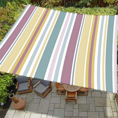 Highdi Sonnensegel Wasserdicht Rechteckig Sonnenschutz mit UV Schutz, Terrasse Garten Camping Sonnensegel Balkon Sonnenschutz Segeltuch inkl 4 Seil, Streifenmuster (Stil 4,2x2m) von Highdi