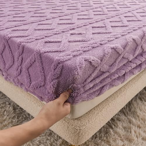 Highdi Spannbettlaken Flauschig Warmer Topper Weiches Atmungsaktiver Bettlaken, Matratzenschoner Tiefe Tasche für bis 28cm Matraze (180x200cm+28cm,Lila) von Highdi