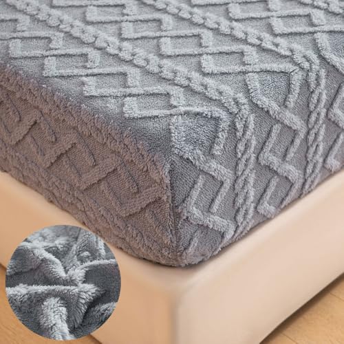Highdi Spannbettlaken Warmes Winter Plüsch Spannbetttücher Milchfleece Spannbetttuch, Weiche Spannleintuch Bettlaken für Hohe Matratze Steghöhe 30cm (Grau,120x200cm) von Highdi