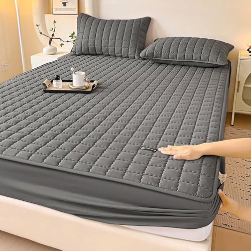 Highdi Spannbettlaken Wasserdichtes, Warm Baumwolle Spannbetttücher Auslaufsicheres TPU Spannbetttuch, Weiche Spannleintuch Bettlaken für Hohe Matratze Steghöhe 5-30cm (200x200cm,Anthrazit) von Highdi