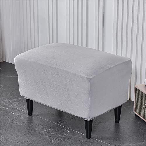 Highdi Stretch Luxus-Samt Ottomane Schonbezug Hockerbezug, Bezug für Rechteckig Fußhocker, Schonbezug für Hocker Elastisch Antirutsch Abnehmbarer Sofa Fußhocker Bezug (Hellgrau) von Highdi