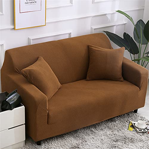 Highdi Stretch Sofabezug 1/2/3/4 Sitzer, Solide Farbe Moderne Jacquard Sofaüberwurf Abdeckung Waschbar rutschfest Sofahusse, Couchbezug für Wohnzimmer Möbelschutz (Braun,2-Sitzer: 145-185 cm) von Highdi