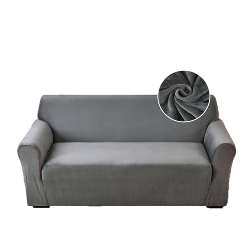 Highdi Stretch Sofabezug 2 Sitzer, Samt Élégant Waschbare Haustier-Sofa-Möbelbezüge Couchhusse Elastisch Weich Sofahusse für Wohnzimmer (Grau,2 Sitzer) von Highdi