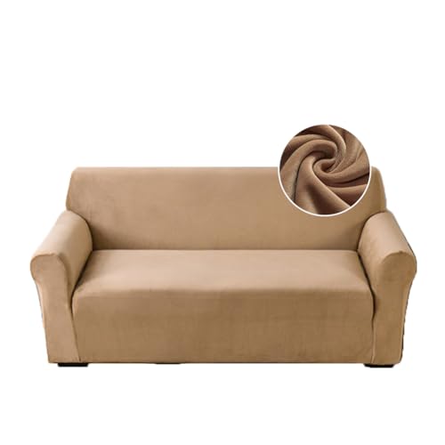 Highdi Stretch Sofabezug 2 Sitzer, Samt Élégant Waschbare Haustier-Sofa-Möbelbezüge Couchhusse Elastisch Weich Sofahusse für Wohnzimmer (Kamel,2 Sitzer) von Highdi