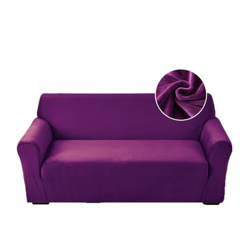 Highdi Stretch Sofabezug 2 Sitzer, Samt Élégant Waschbare Haustier-Sofa-Möbelbezüge Couchhusse Elastisch Weich Sofahusse für Wohnzimmer (Lila,2 Sitzer) von Highdi