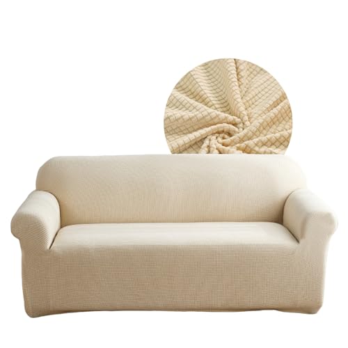 Highdi Stretch Sofabezug 3 Sitzer, Jacquard Einfarbig Waschbare Haustier-Sofa-Möbelbezüge Couchhusse Elastisch Weich Sofahusse für Wohnzimmer (Beige,3 Sitzer) von Highdi