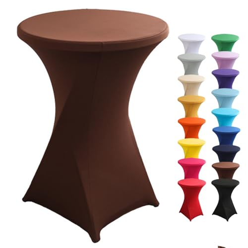 Highdi Stretch Stehtischhusse, Stehtisch Hussen Ø 60 / Ø 80 cm, Verstärkung im Fußbereich und Viele Farben Waschbar für Runden Tisch Hochzeit Bankett Tischdekoration (Braun, 60x110cm) von Highdi